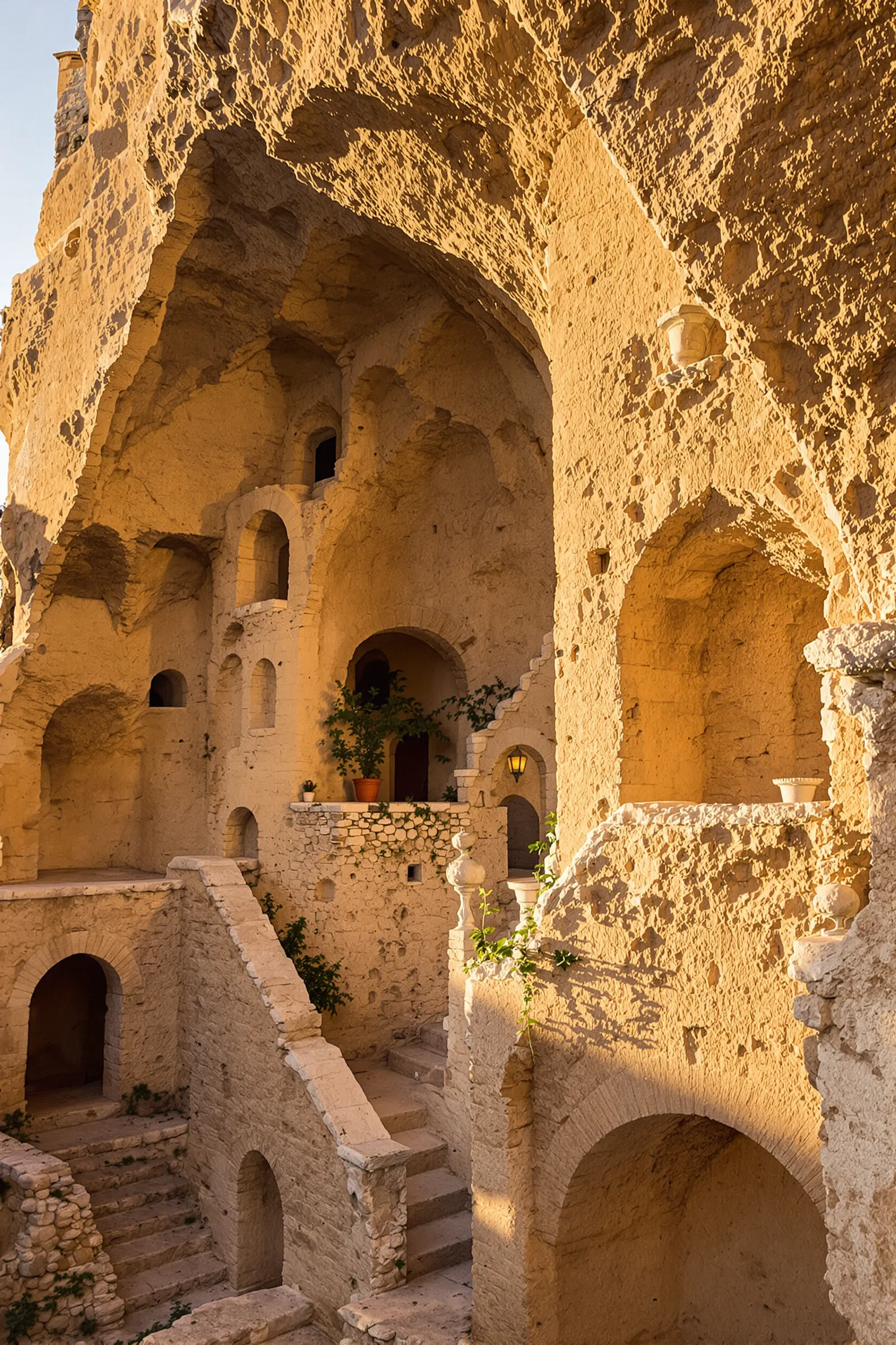 close-up shot of Matera's ancient cave dwellings