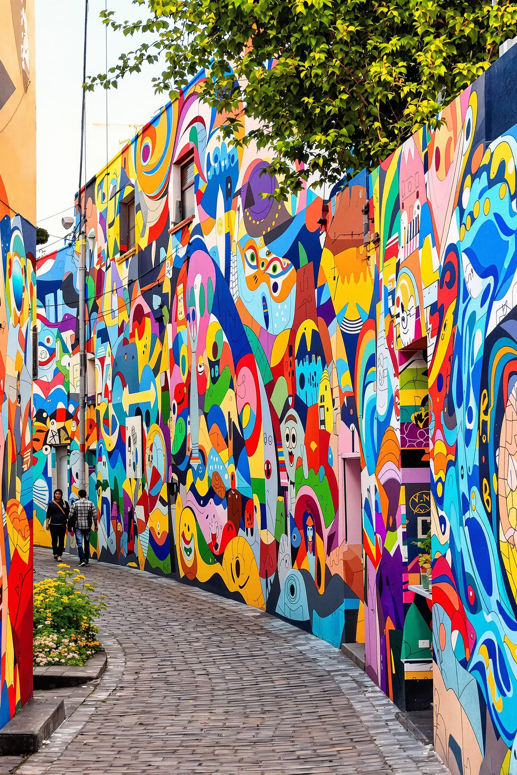 picture of colorful murals on a street in Valparaíso
