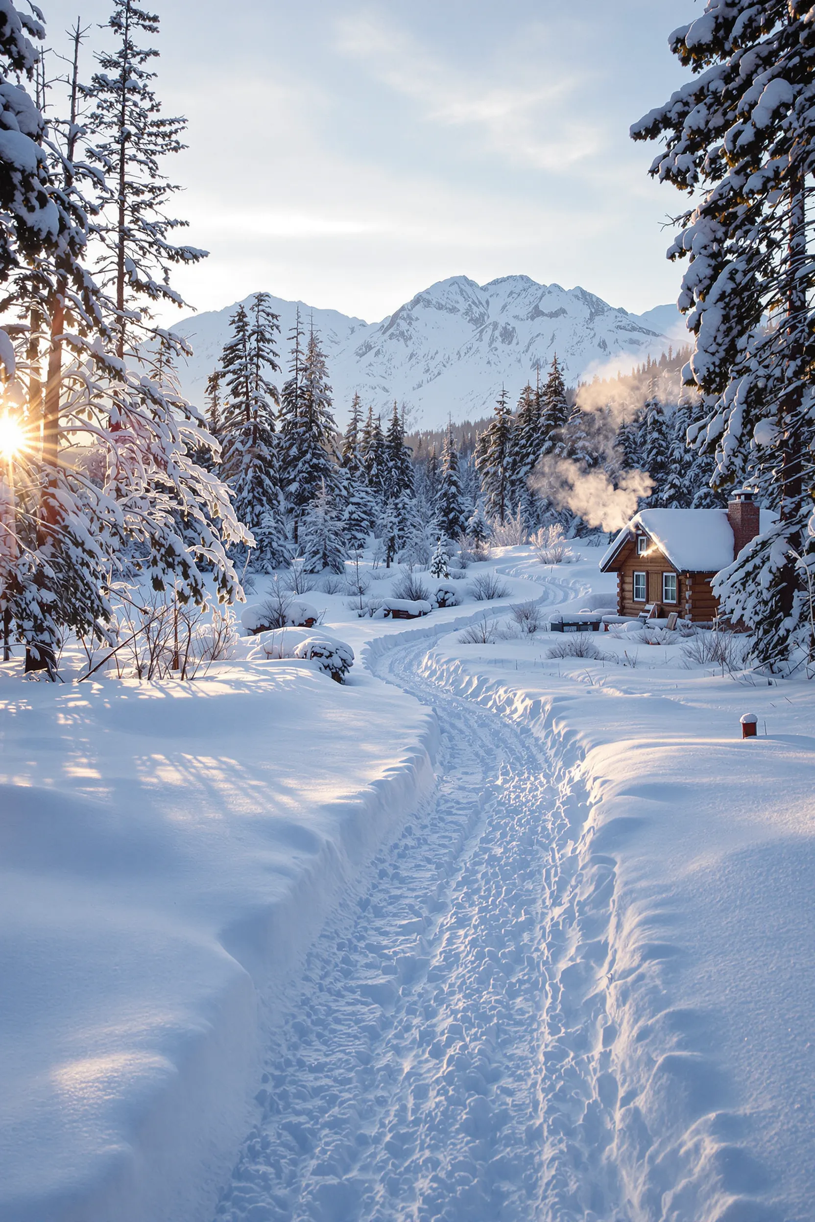 a snowy trail leading to a mountain view in Inje