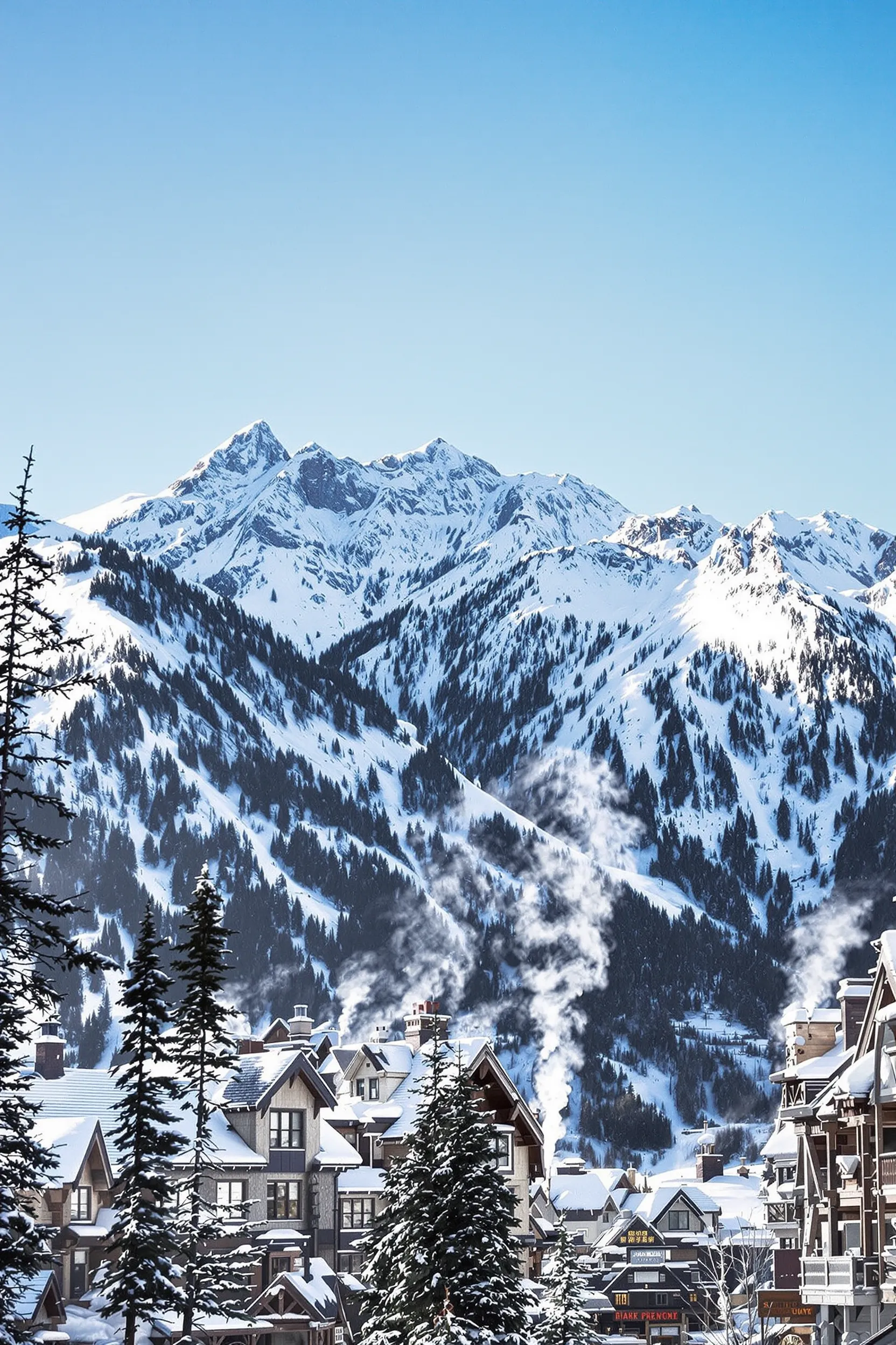 a view of Crested Butte with snow-covered mountains and cozy village homes
